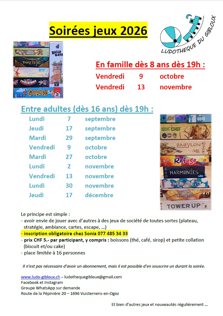 Soirées Jeux – Ludothèque du Gibloux